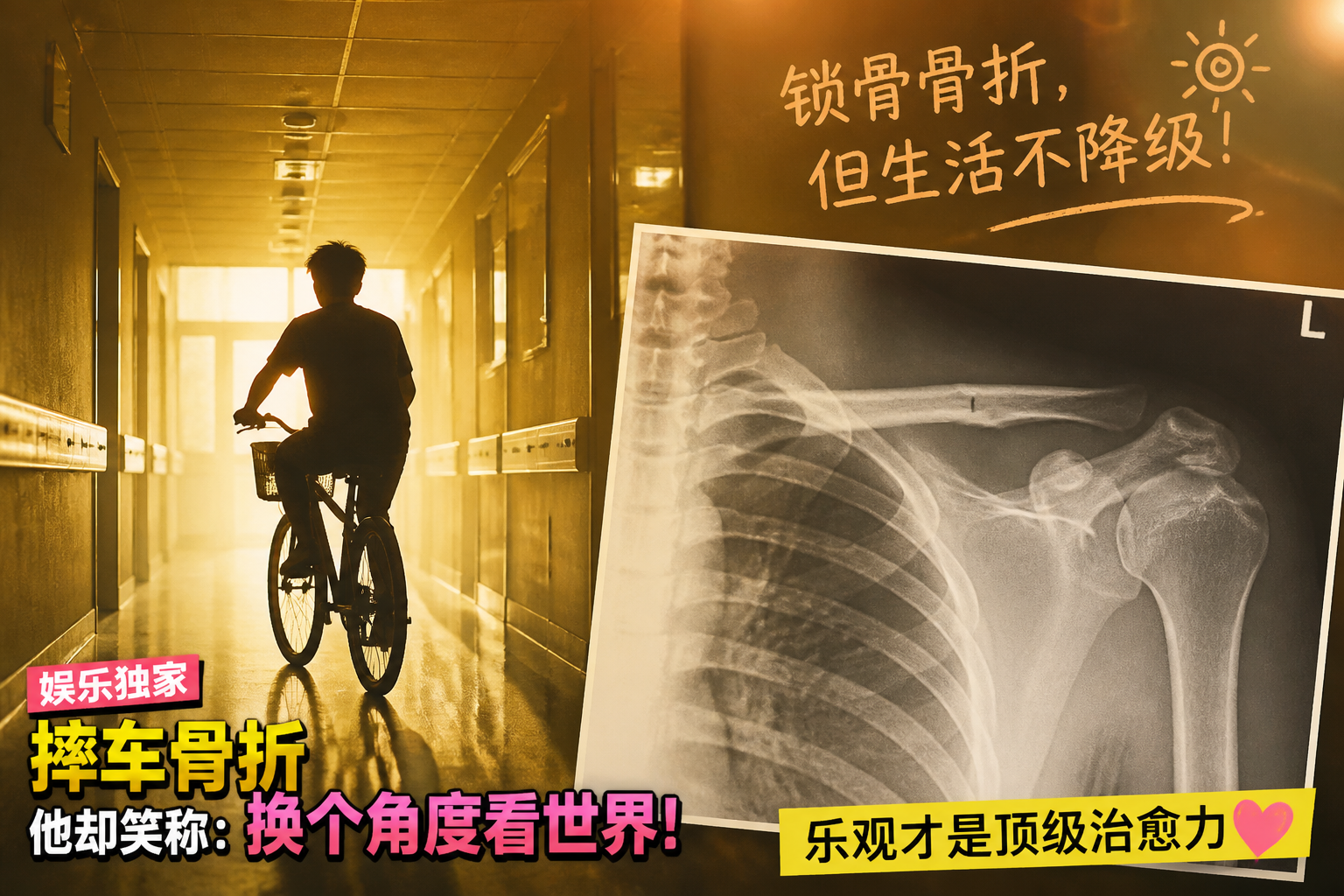 黄渤骑车摔伤锁骨骨折乐观回应还要接着骑