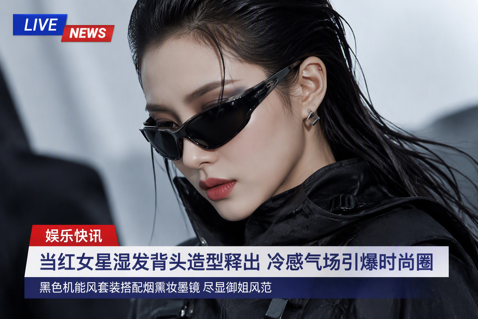林允湿发背头御姐造型美商无瓶颈